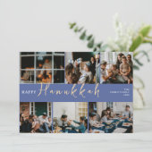 エレガントハヌカータイポグラフィブルー家族の写真 シーズンカード (スタンド正面)