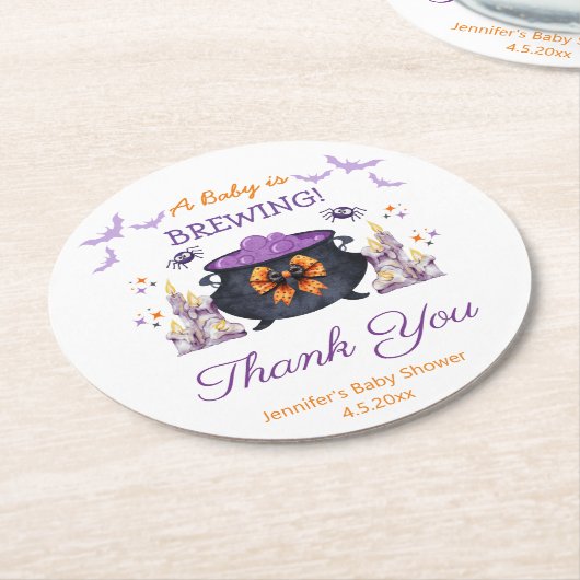 エレガントハロウィンの赤ちゃんシャワー感謝していユー ラウンドペーパーコースター (アングル)