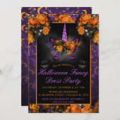 エレガントハロウィン花ユニコーンファンシードレス 招待状 (正面/裏面)