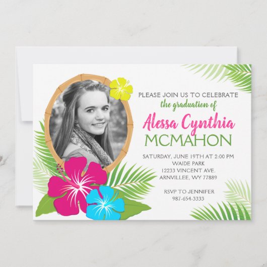エレガントハワイアンルアウ(ハワイ式宴会)卒業写真 招待状 (正面)