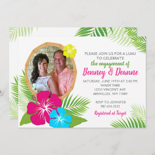 エレガントハワイアンルアウ(ハワイ式宴会)婚約写真 招待状 (正面/裏面)