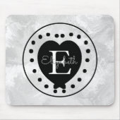 エレガントハートイニシャルレターモノグラム白黒 マウスパッド (正面)