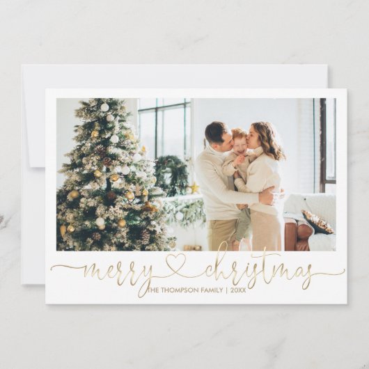 エレガントハートスクリプト金ゴールドメリークリスマスフォト シーズンカード (正面)
