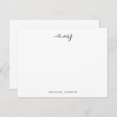 エレガントハートスクリプト2イニシャルブラックモノグラム ノートカード (正面/裏面)