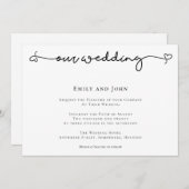 エレガントハートスワッシュスクリプトブラック文字結婚ズ 招待状 (正面/裏面)