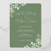 エレガントハートセージ緑フォーマル結婚の葉 箔招待状 (裏面)