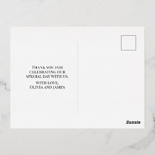 エレガントハートタイポグラフィ写真結婚のF 箔シーズンポストカード (裏面)