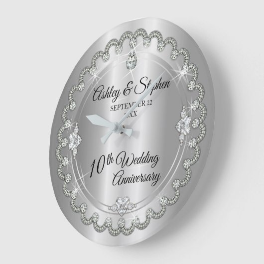 エレガントハートダイヤ10結婚周年記念 ラージ壁時計 (傾斜)