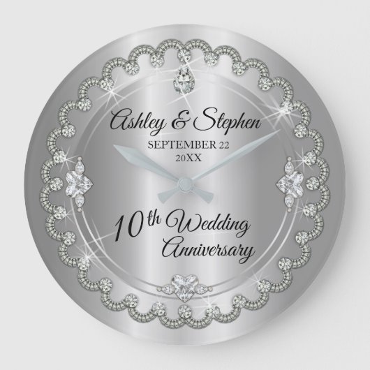エレガントハートダイヤ10結婚周年記念 ラージ壁時計 (正面)