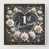 エレガントハートデザイン スクエア壁時計 (正面)