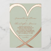 エレガントハートバラ金ゴールドとグリーン結婚式招待状 箔招待状 (正面)