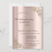 エレガントハートフレームバラ結婚金ゴールド 招待状 (正面)