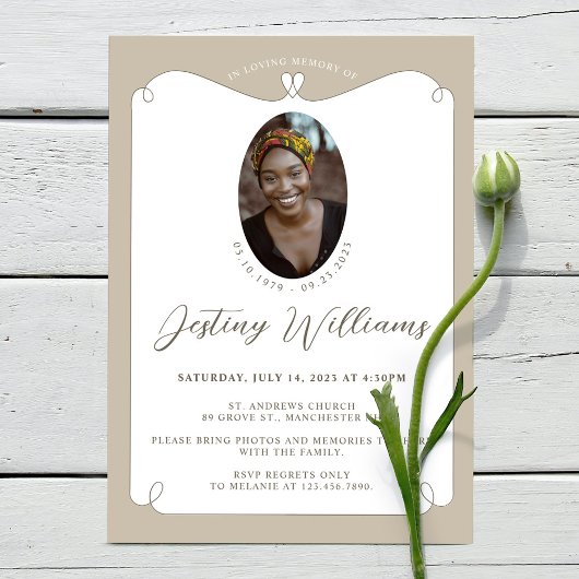 エレガントハートフレーム愛のメモリーフォト葬儀 招待状
