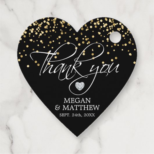 エレガントハートホワイトブラック&金ゴールド結婚ズサンキュー フェイバータグ (裏面)