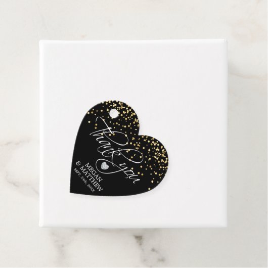 エレガントハートホワイトブラック&金ゴールド結婚ズサンキュー フェイバータグ (インサイチュ)