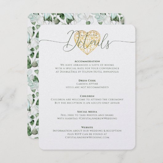 エレガントハートユーカリ結婚属葉の詳細 招待状 (正面/裏面)