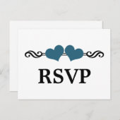 エレガントハート出欠はがき、青 インビテーションポストカード (正面/裏面)