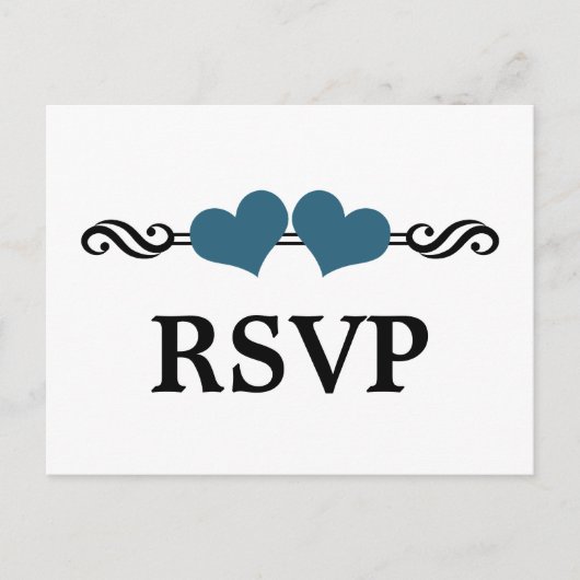 エレガントハート出欠はがき、青 インビテーションポストカード (正面)