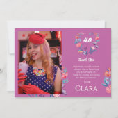 エレガントハート水色フローラ誕生感謝してい日 招待状 (正面)