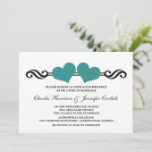 エレガントハート結婚式招待状、ティール（緑がかった色） 招待状 (スタンド正面)