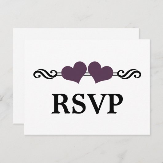 エレガントハートRSVPはがき、紫 インビテーションポストカード (正面/裏面)