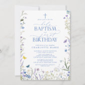 エレガントバプテスマと生誕1年ブルーフラワーズ 招待状 (正面)
