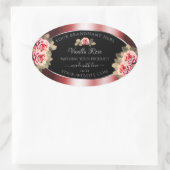 エレガントバラきらめく赤い黒の製品ラベル 楕円形シール (バッグ)