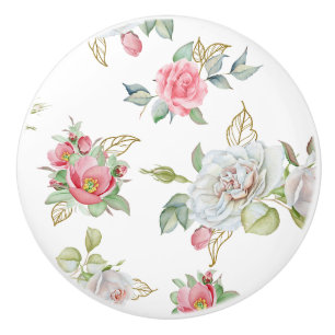 エレガントバラに金ゴールドが刻ま葉れた セラミックノブ