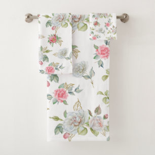 エレガントバラに金ゴールドが刻ま葉れた バスタオルセット