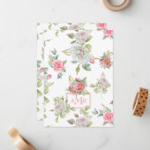 エレガントバラに金ゴールドが刻ま葉れた |モノグラム ノートカード (正面/裏面インサイチュ)