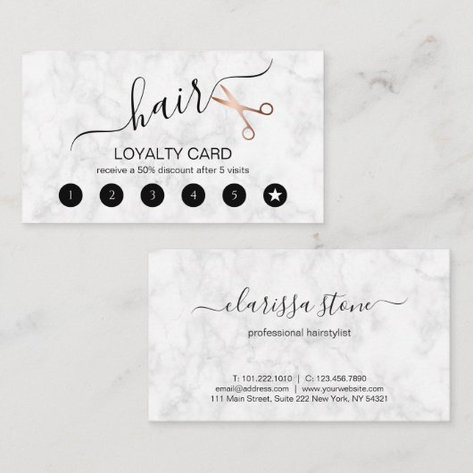 エレガントバラのモダンハサミ金ゴールド ロイヤリティカード (正面/裏面)