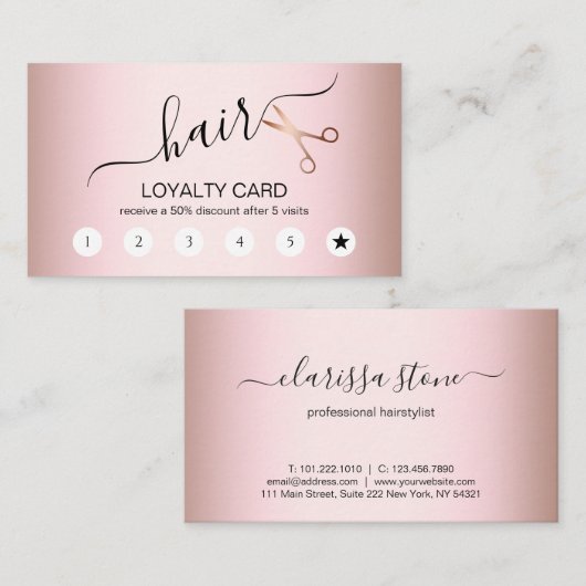 エレガントバラのモダンハサミ金ゴールド ロイヤリティカード (正面/裏面)