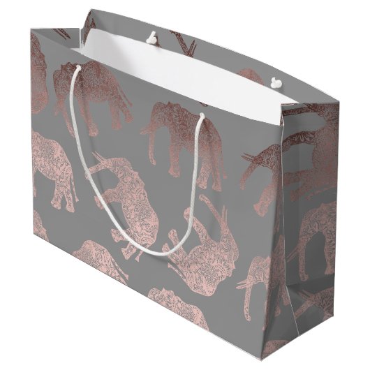 エレガントバラの澄ん金ゴールド部族ゾウパターン ラージペーパーバッグ (裏面アングル)