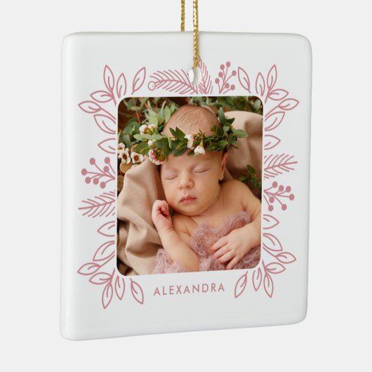 エレガントバラの葉のフレーム初めてのクリスマス写真 セラミックオーナメント (右)