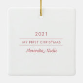 エレガントバラの葉のフレーム初めてのクリスマス写真 セラミックオーナメント (裏面)