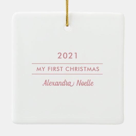 エレガントバラの葉のフレーム初めてのクリスマス写真 セラミックオーナメント (裏面)