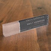 エレガントバラはっきりした金ゴールド赤面銅ブラックストリップ デスクネームプレート (側面)