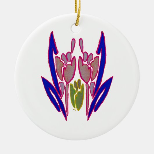 エレガントバラウォーターカラーアートプリント セラミックオーナメント (正面)