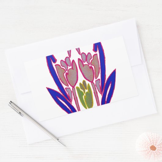 エレガントバラウォーターカラーアートプリント 長方形シール (封筒)