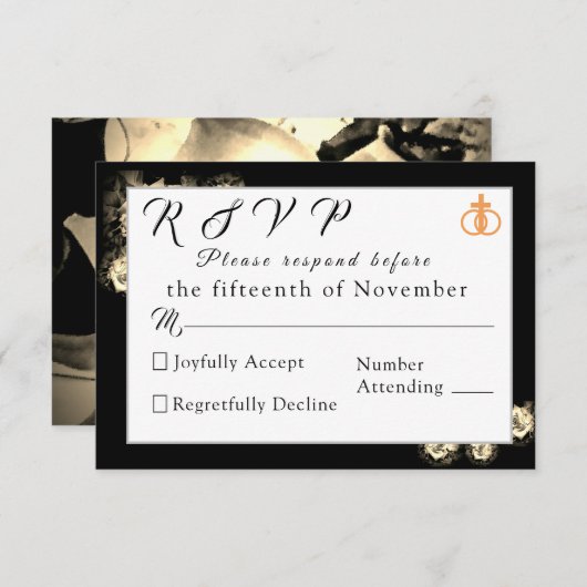 エレガントバラカソリッ結婚クの応答カード 出欠カード (正面/裏面)