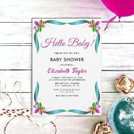 エレガントバラカラフル光沢フローラ赤ちゃんシャワー 招待状