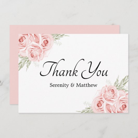 エレガントバラガーデンピンクフローラ結婚ズ サンキューカード (正面/裏面)