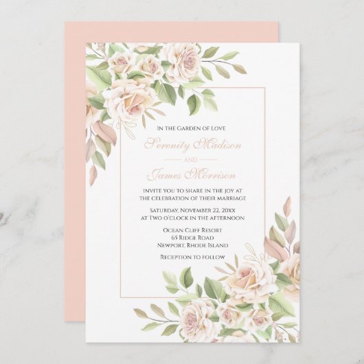 エレガントバラガーデンピンクフローラ結婚式招待状 招待状 (正面/裏面)