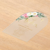 エレガントバラガーデン – ガールバプティスマ – フェイク金ゴールド アクリル招待状 (レイダウン)