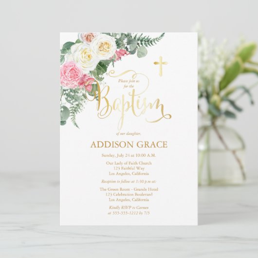 エレガントバラガーデン – ガールバプティスマ – フェイク金ゴールド 招待状 (スタンド正面)