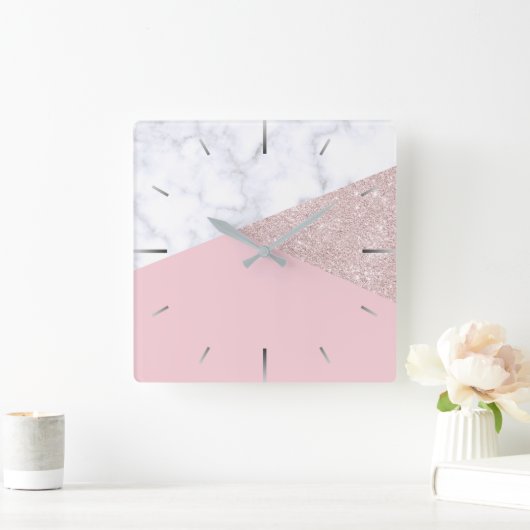 エレガントバラガーリー金ゴールドグリッター スクエア壁時計 (ホーム)