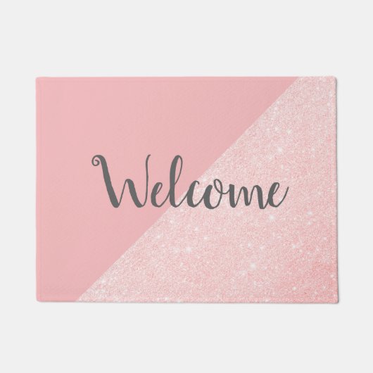 エレガントバラガーリー金ゴールドグリッター&パステルピンク ドアマット (正面)