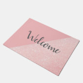 エレガントバラガーリー金ゴールドグリッター&パステルピンク ドアマット (アングル)