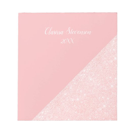 エレガントバラガーリー金ゴールドグリッター&パステルピンク ノートパッド (正面)