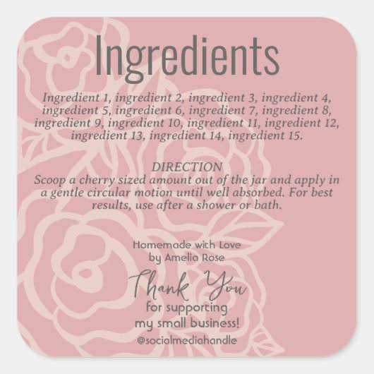 エレガントバラコーラルピンクフローラ成分ラベル スクエアシール (正面)